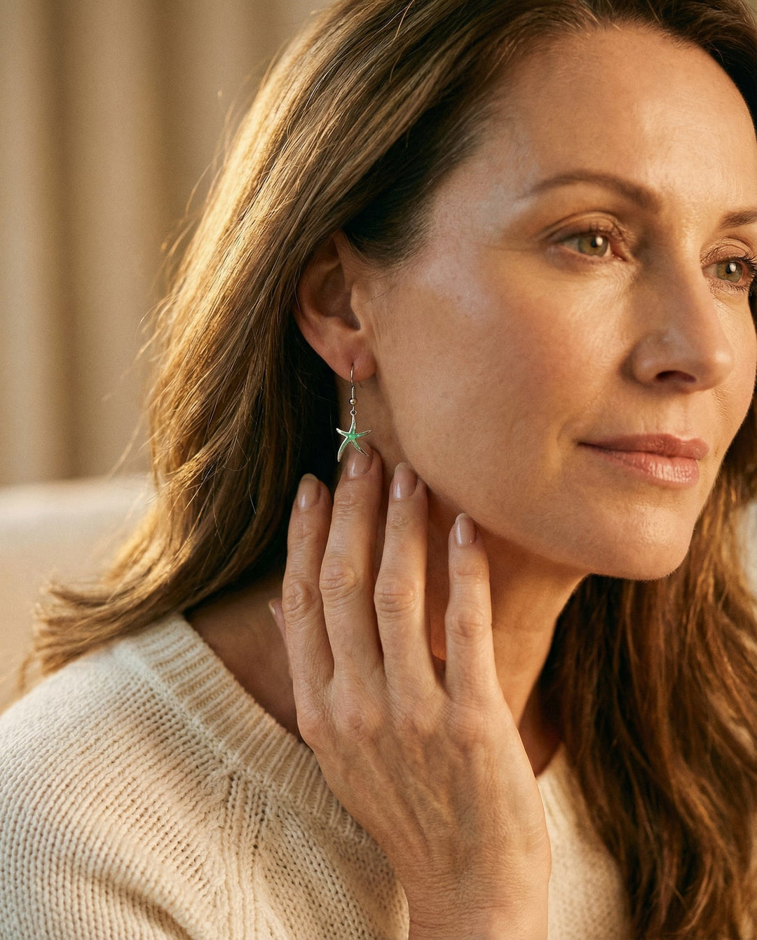 Starfish Earrings in Opal and Silver