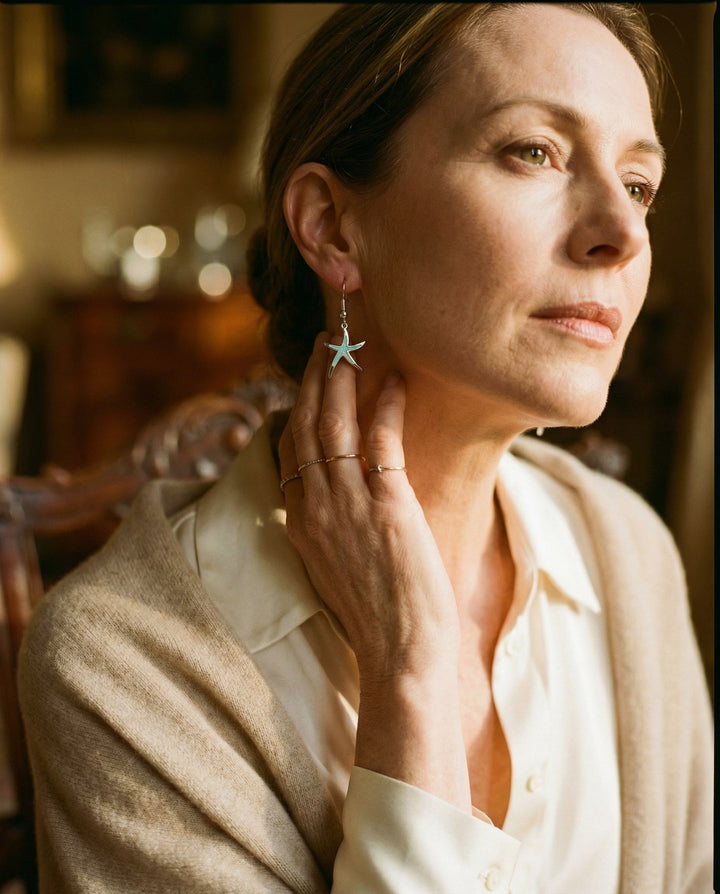 Starfish Earrings in Opal and Silver