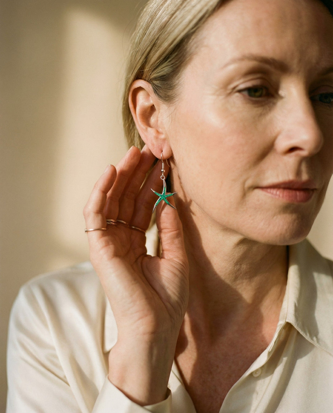 Starfish Earrings in Opal and Silver