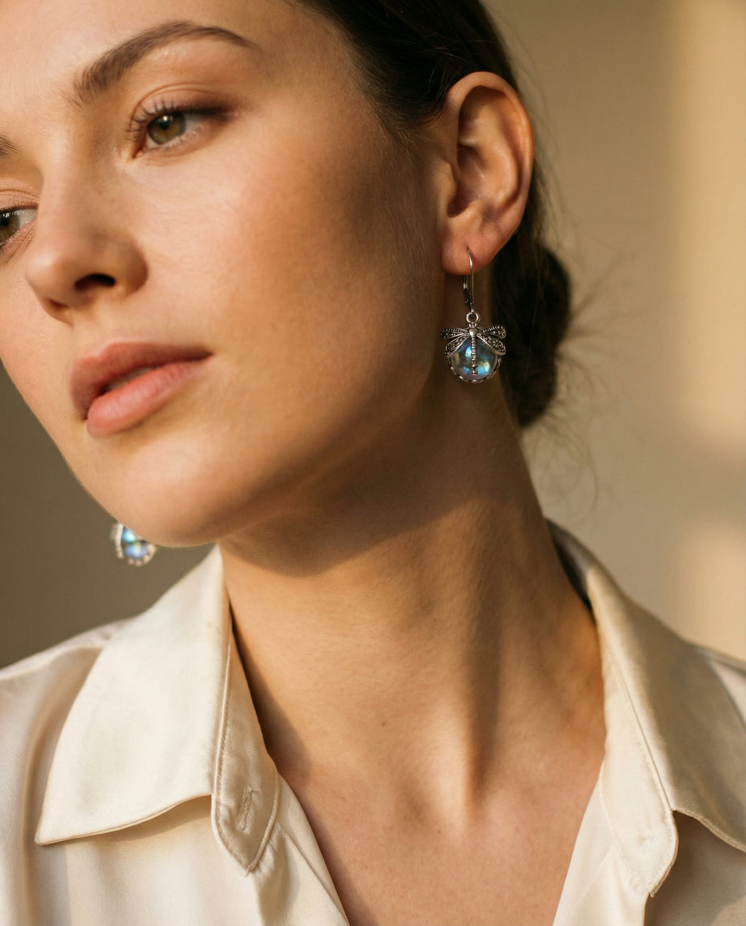 Antique Gold Dragonfly Sphere Earrings