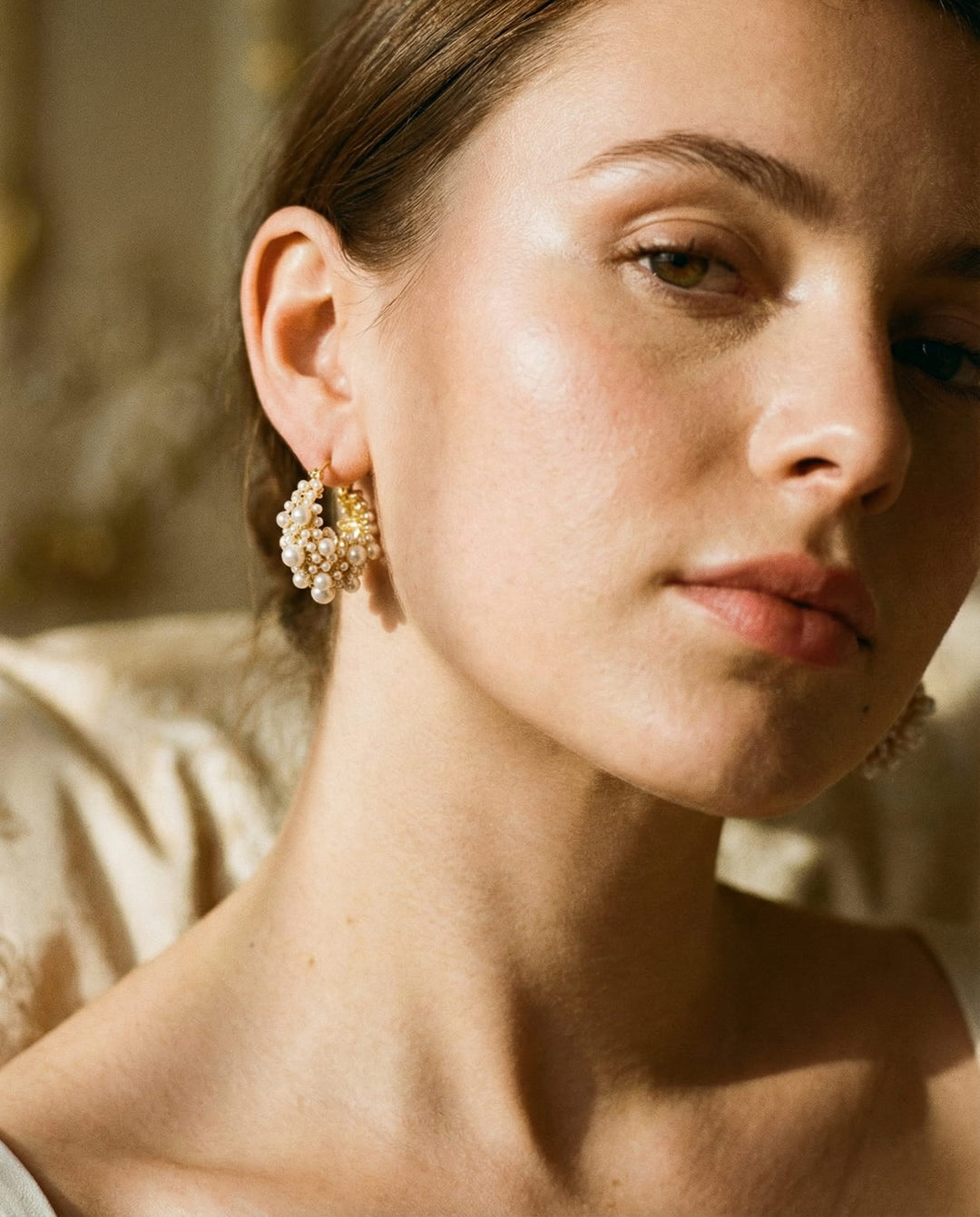 Vintage Gold Pearl Hoop Earrings