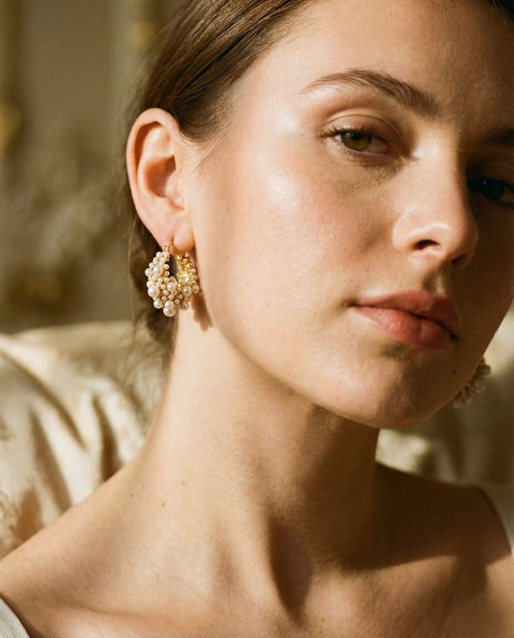 Vintage Gold Pearl Hoop Earrings