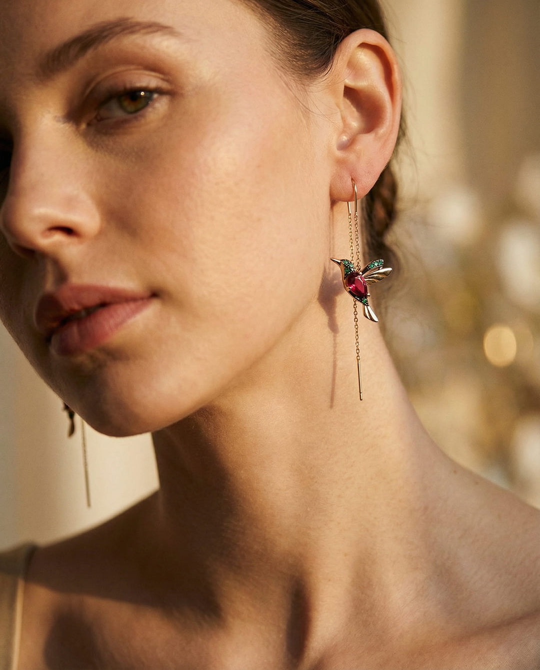 Enamel Hummingbird and Cubic Zirconia Earrings