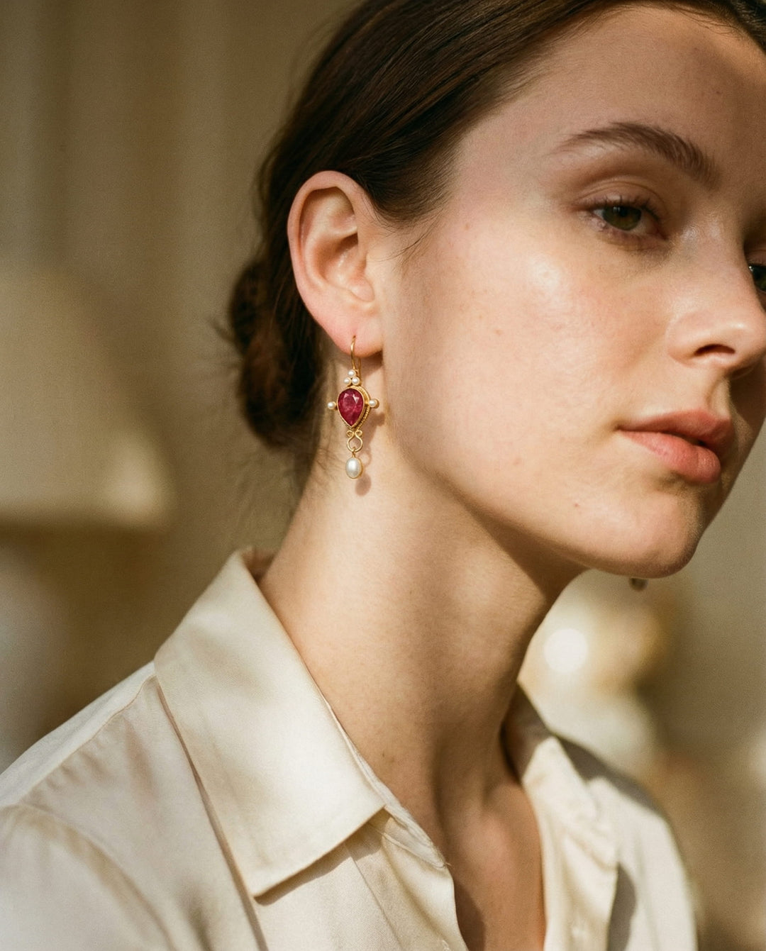 Vintage Ruby and Pearl Earrings