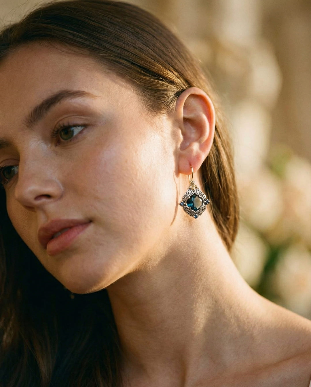 Gold and Silver Blue Crystal Earrings