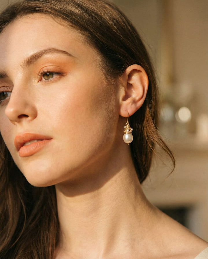 Vintage Gold Wire Pearl Earrings