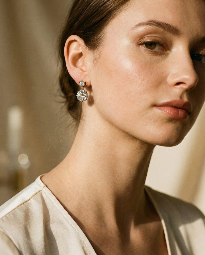 Gold Round Cubic Zirconia Earrings