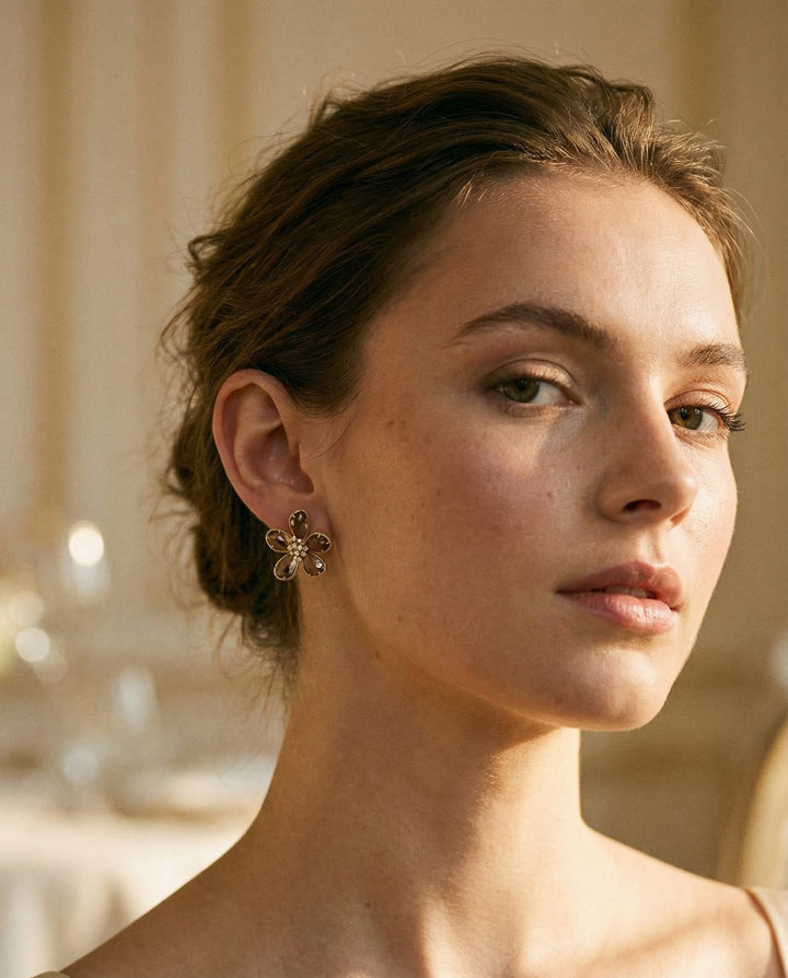 Spinning Cubic Zirconia and Wealth Flower Earrings