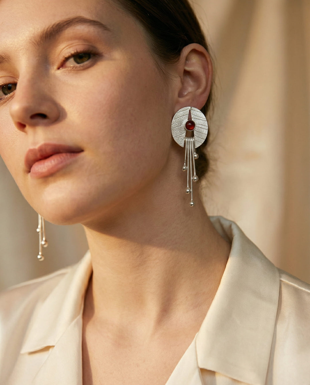 Hollow Red Stone Drop Earrings