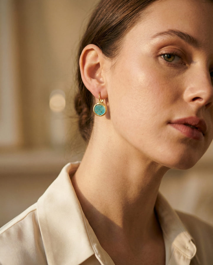 Gold Turquoise Stone Earrings