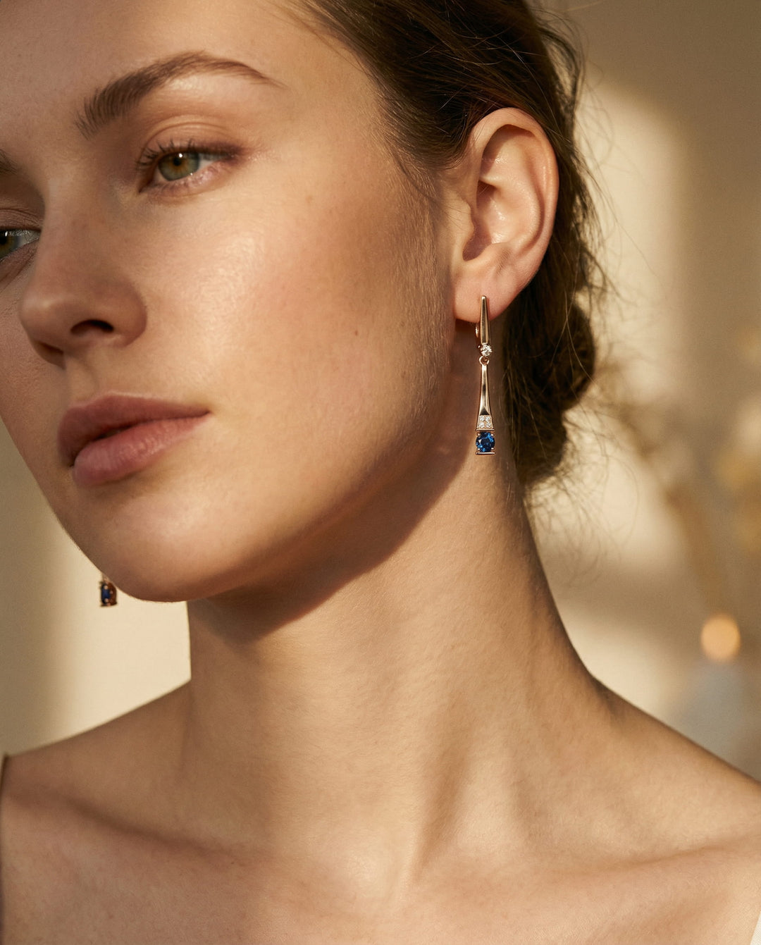 Gold Blue Crystal Drop Earrings