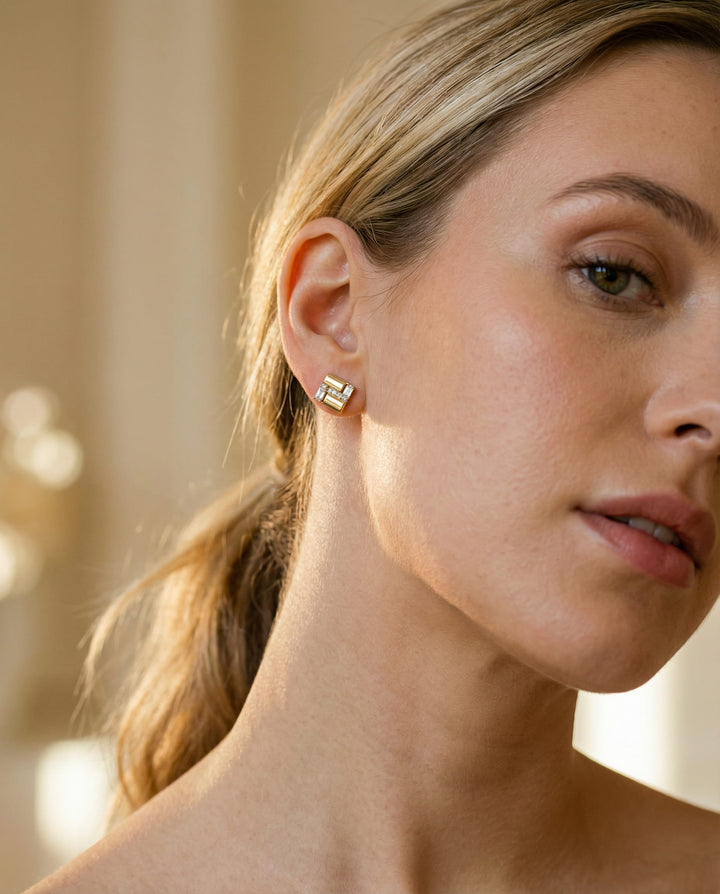 Elegant Gold Geometric Cubic Zirconia Earrings