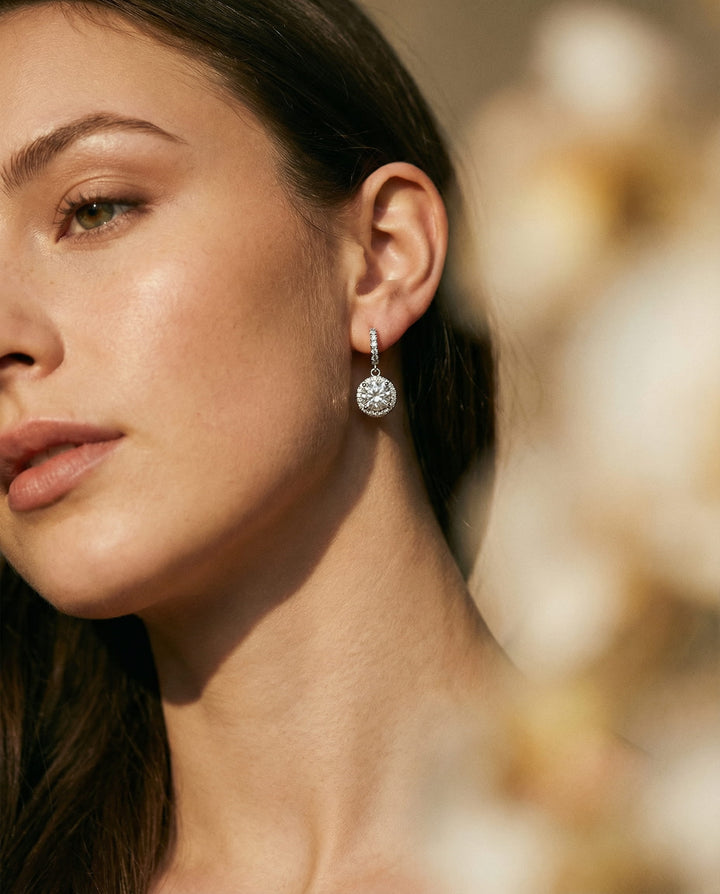 Round Moissanite Drop Earrings