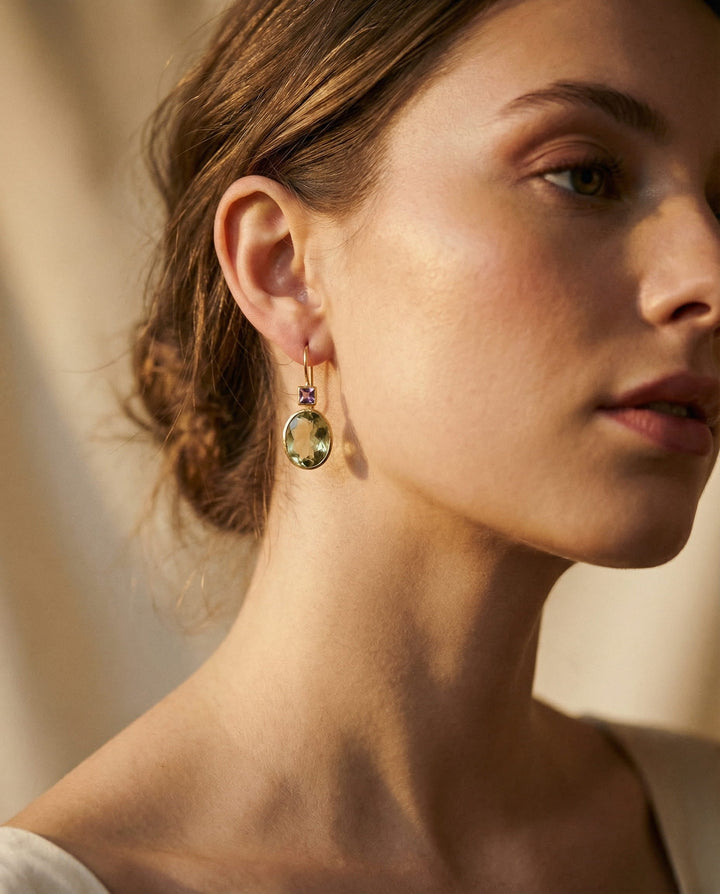 Gold Green Crystal Earrings