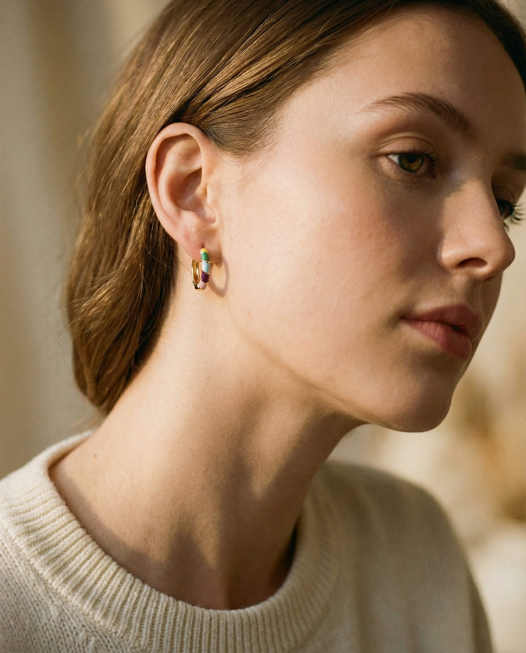 Elegant Gold Multicoloured Enamel Earrings