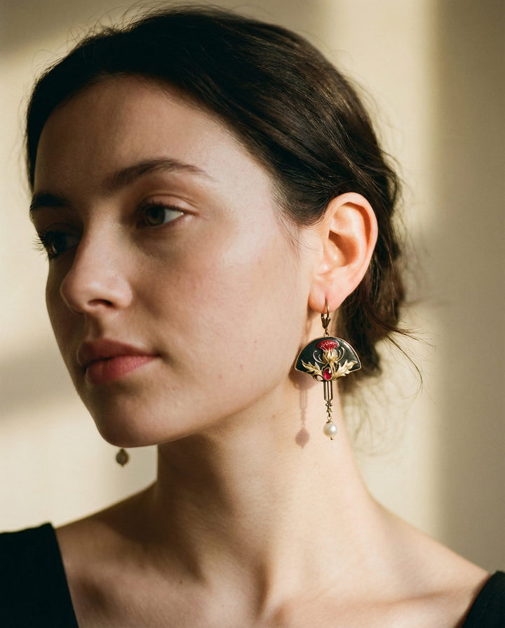 Boho Red Crystal and Pearl Earrings