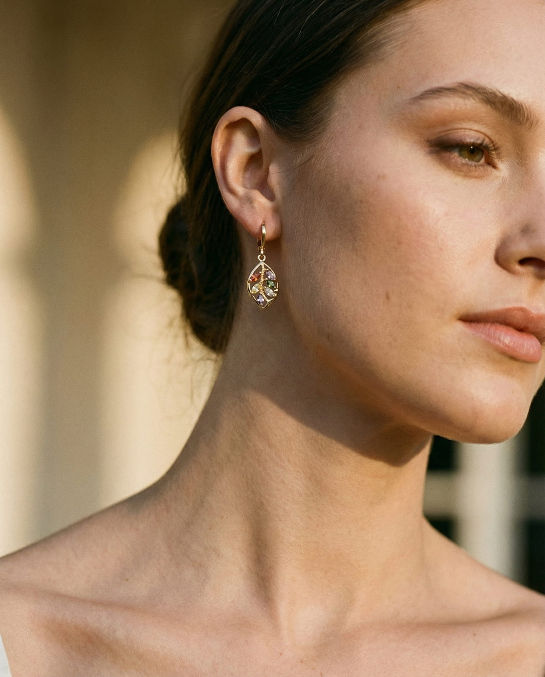 Multicoloured Crystal Leaf Earrings