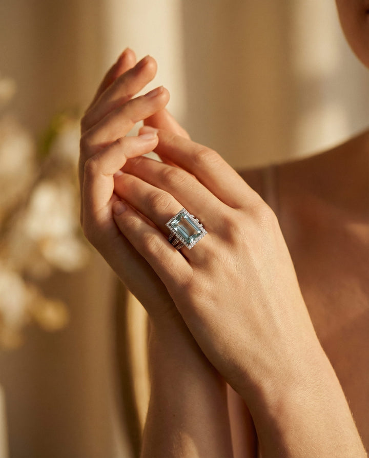 Vintage Silver Glass Turquoise Ring Set