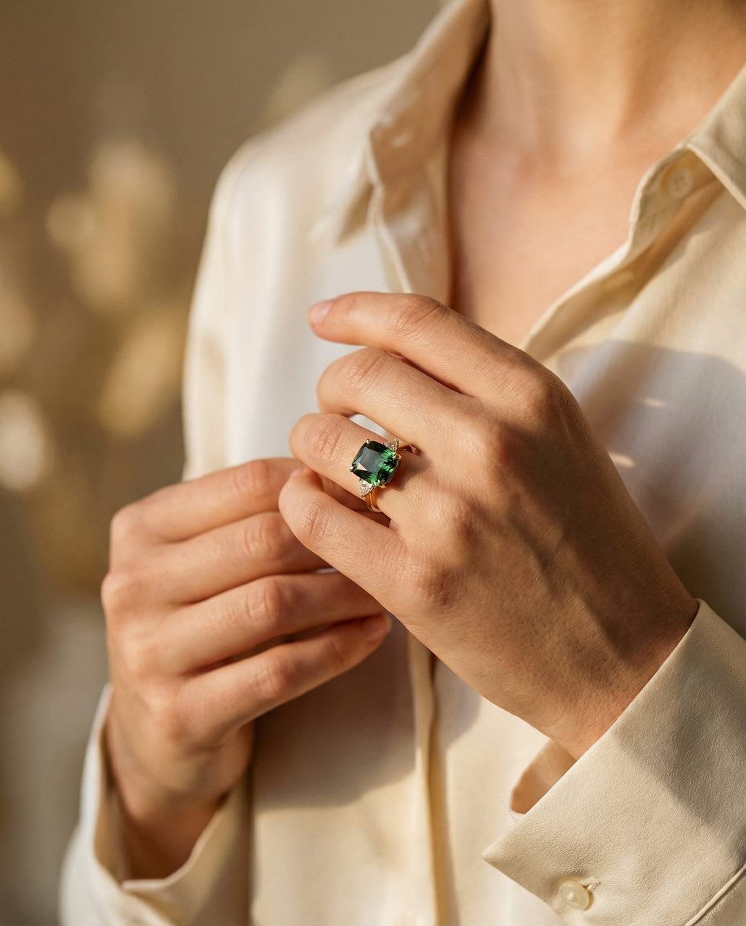 Elegant Square Emerald Ring