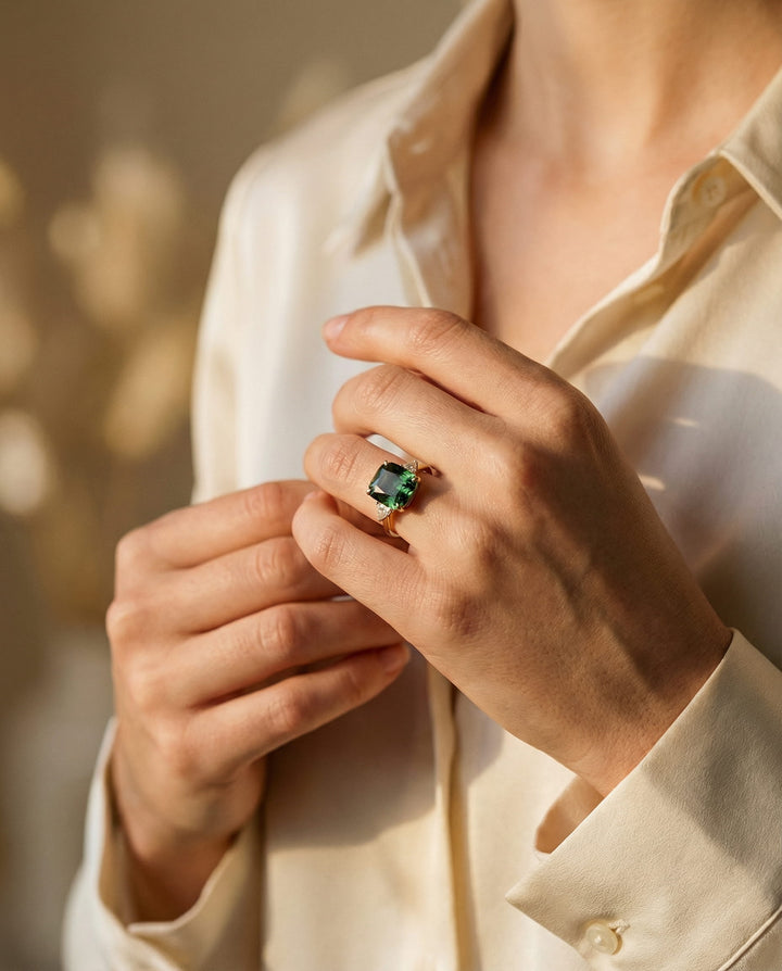 Elegant Square Emerald Ring