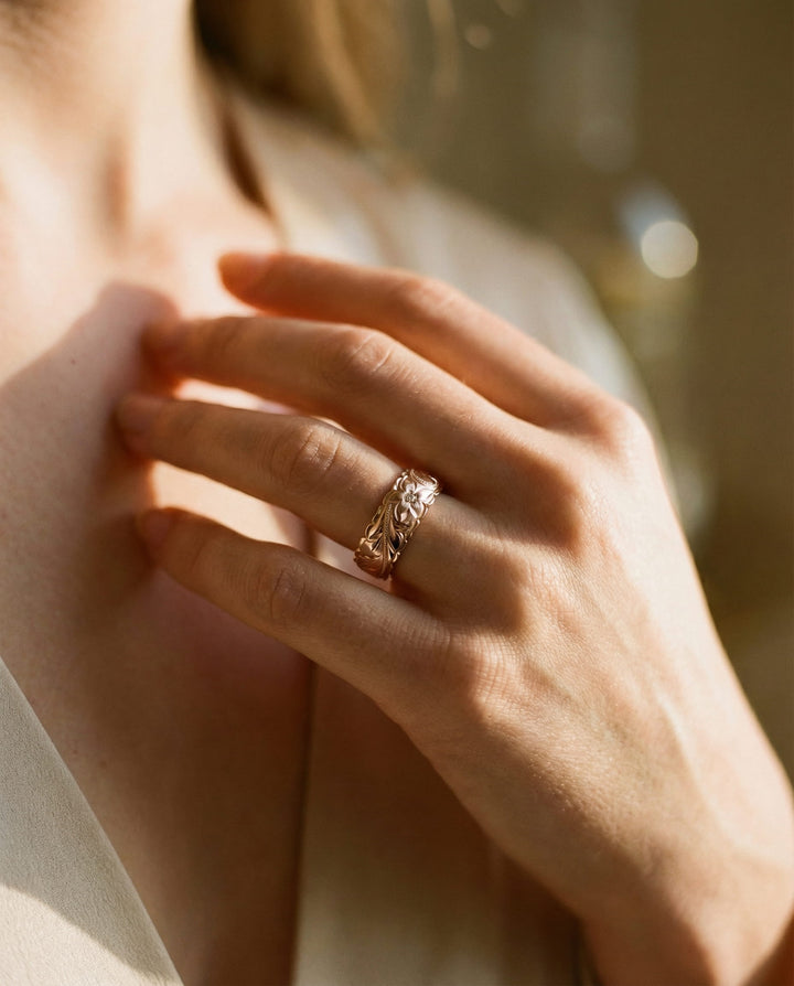 Vintage Gold Pink Flower Ring