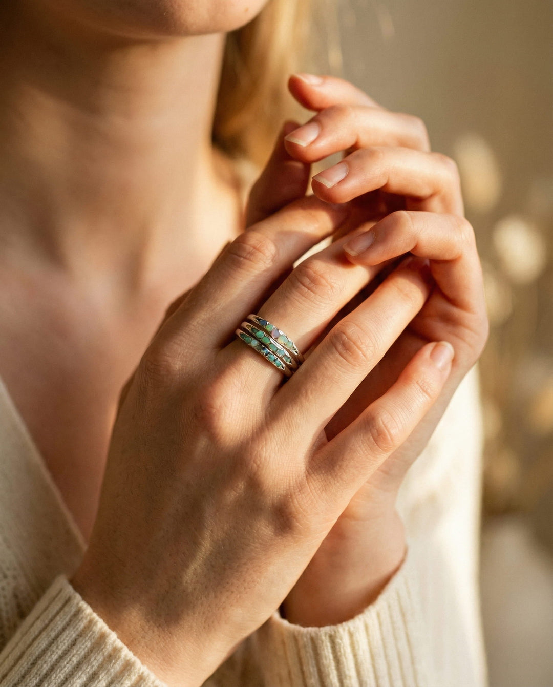 Vintage Layered Silver Blue Stone Ring