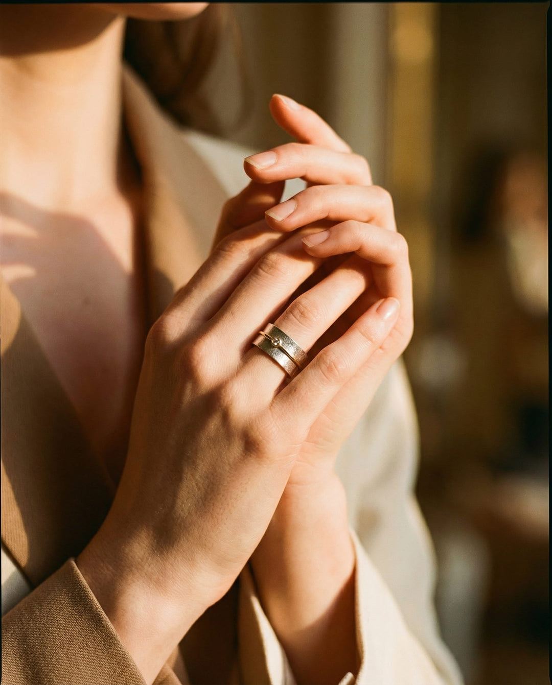 Vintage Silver Cubic Zirconia and Gold Thread Ring