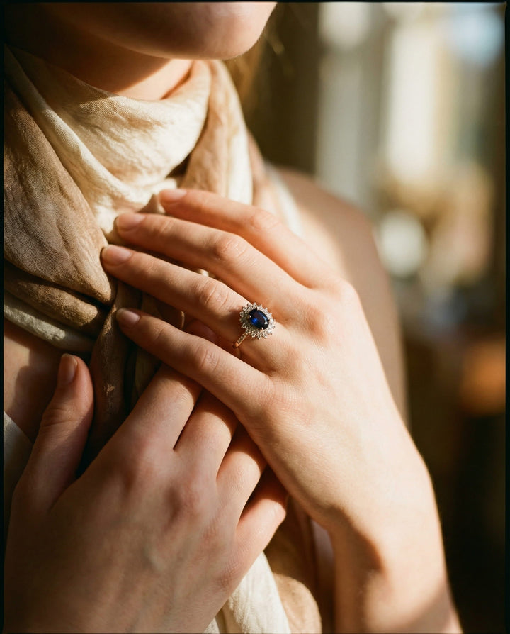 Sparkling Dark Blue Cubic Zirconia Ring