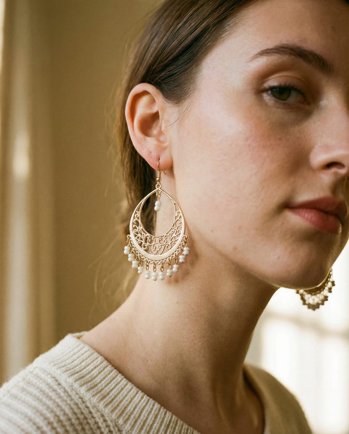 Timeless White Bead Mandala Earrings