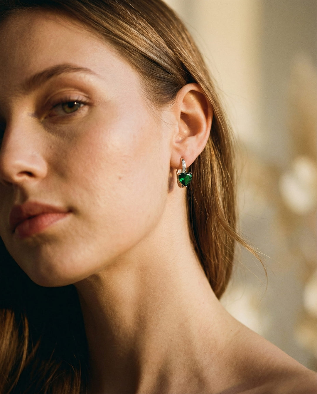 Emerald Heart Stone Earrings