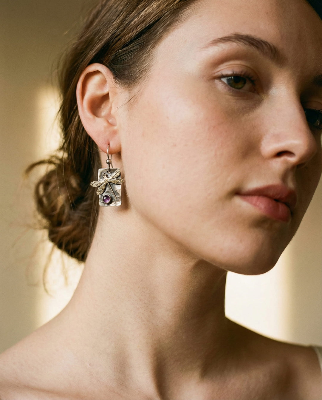 Vintage Purple Crystal Dragonfly Earrings