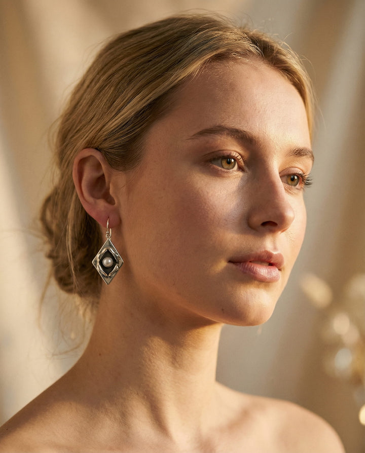 Vintage Silver Pearl Inlay Earrings