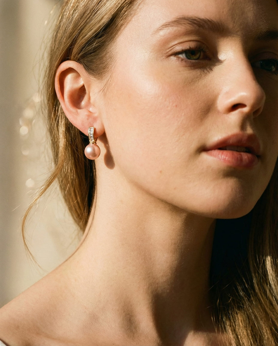 Gold Pink Pearl Cubic Zirconia Earrings