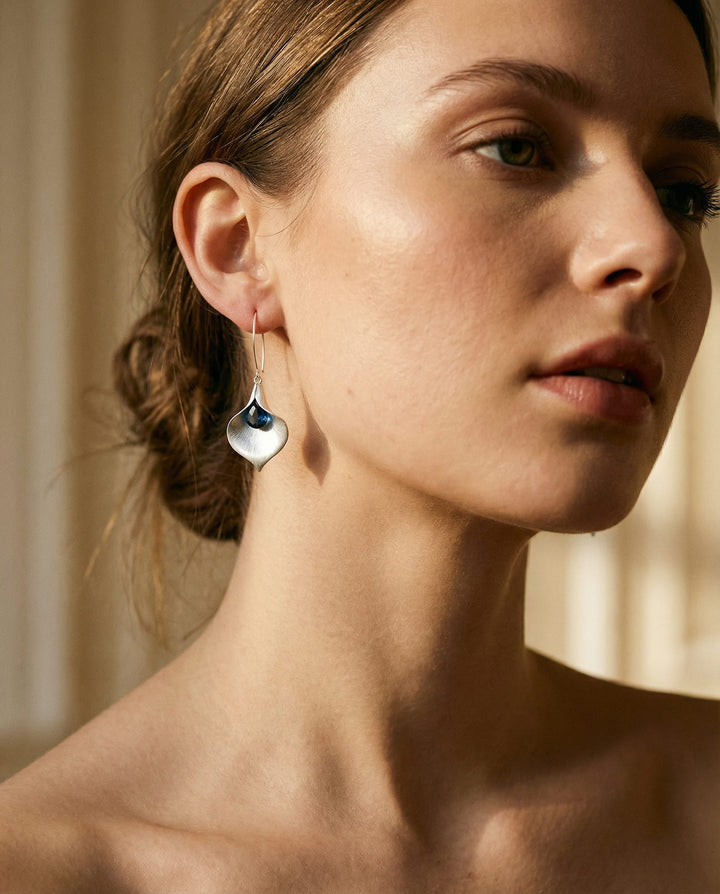 Silver Blue Lotus Earrings