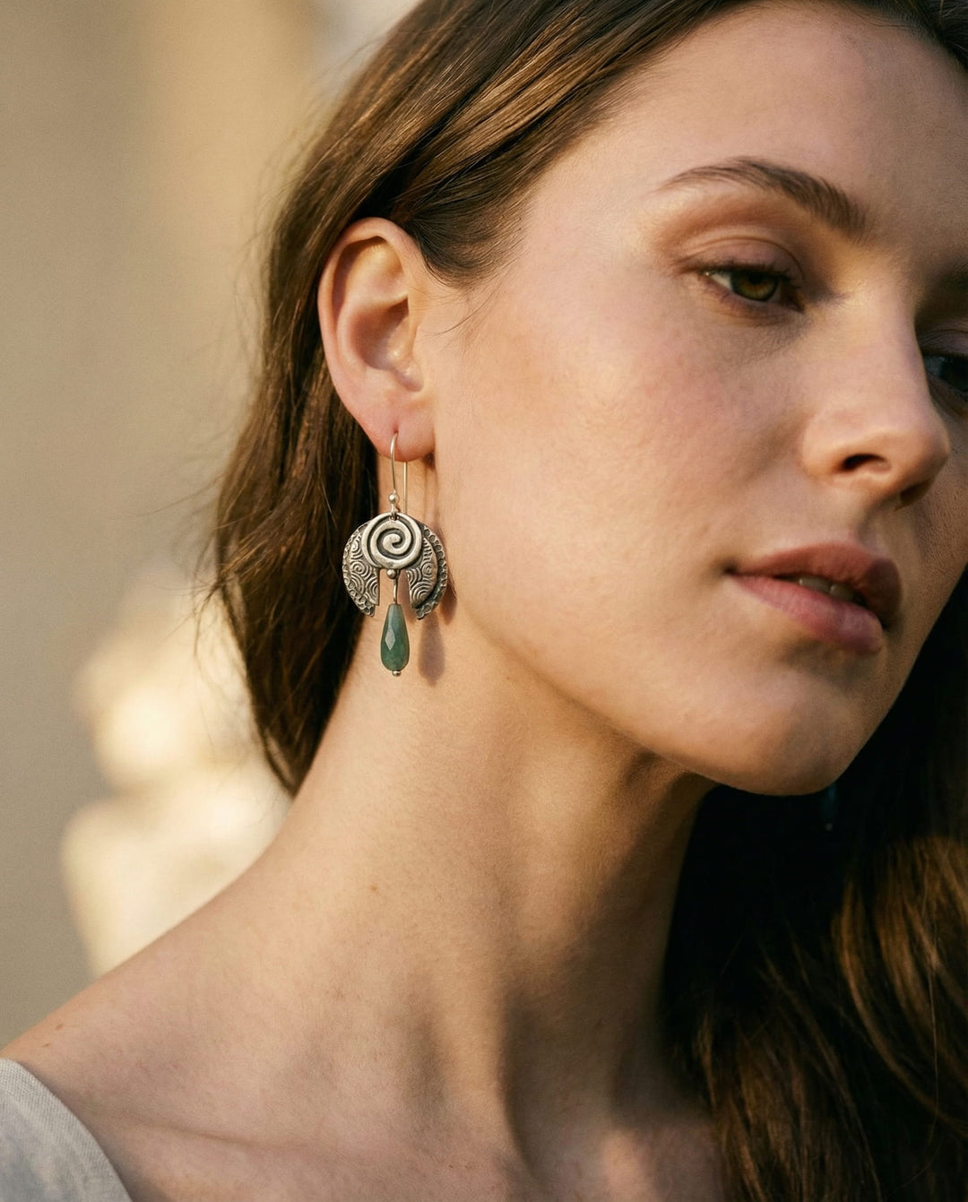 Vintage Green Stone Drop Earrings