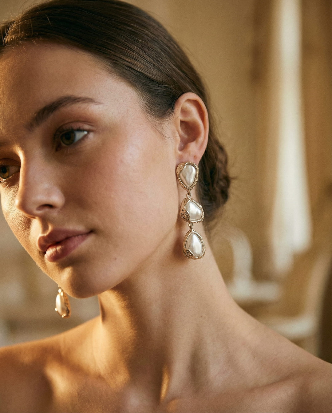 Silver Triangle Pearl Earrings