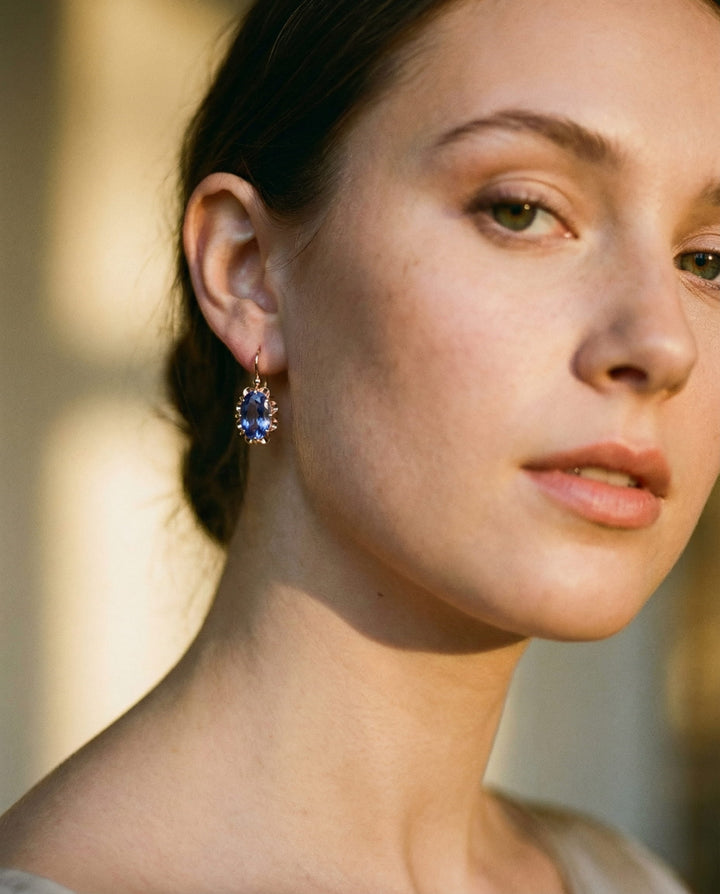 Vintage Earrings with Blue Cubic Zirconia