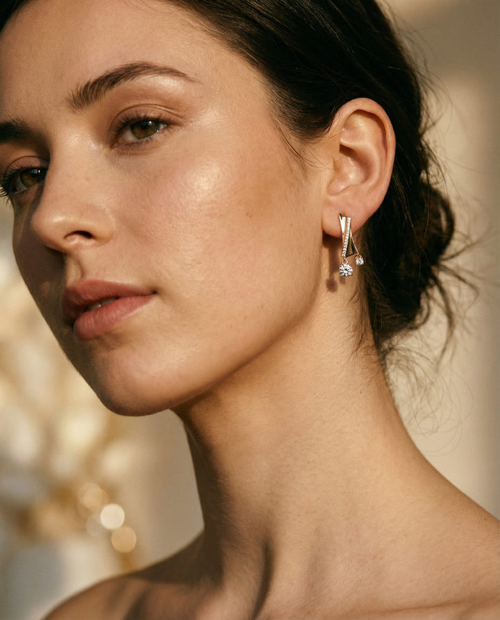 Elegant Irregular Gold and Cubic Zirconia Earrings