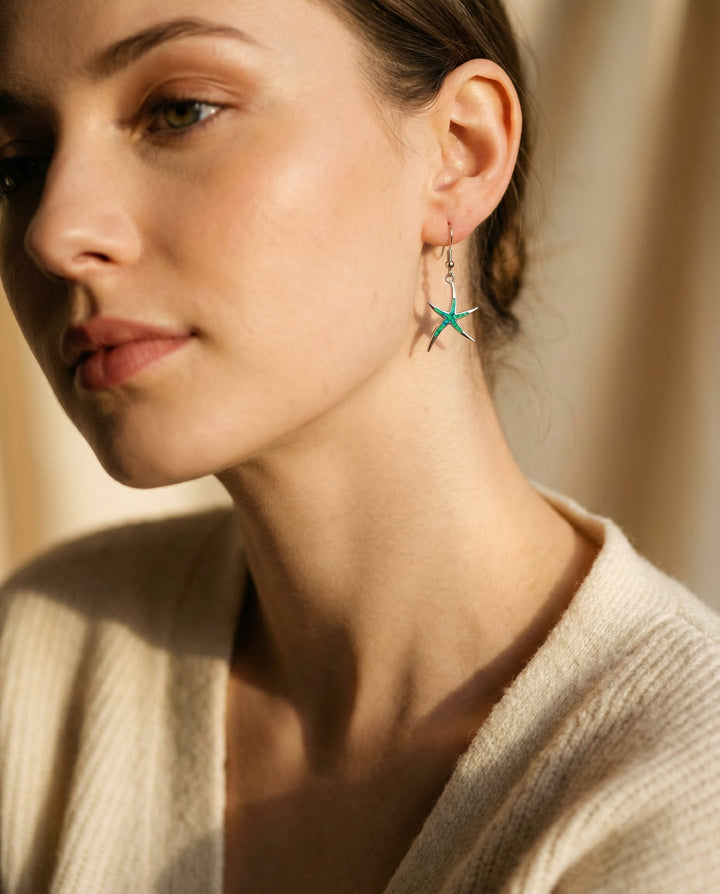 Starfish Earrings in Opal and Silver