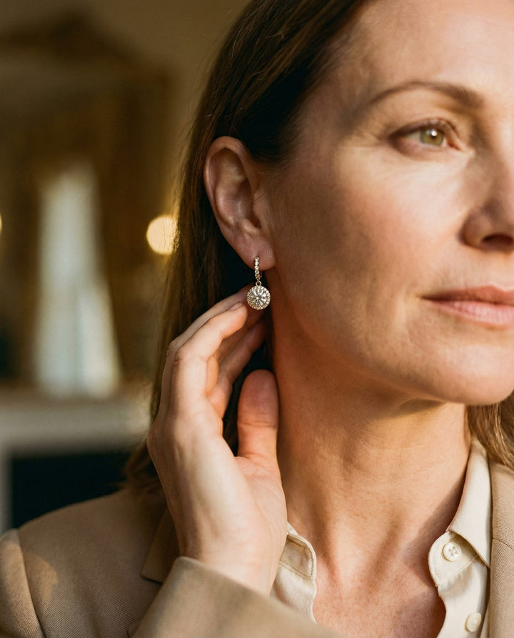 Round Moissanite Drop Earrings