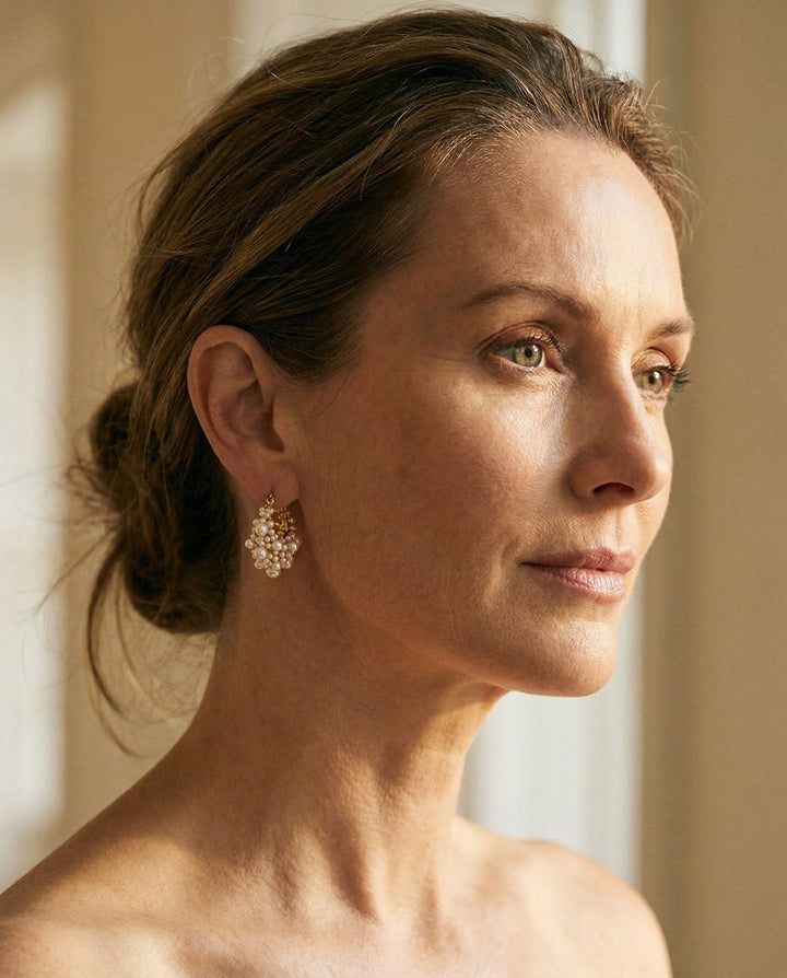 Vintage Gold Pearl Hoop Earrings