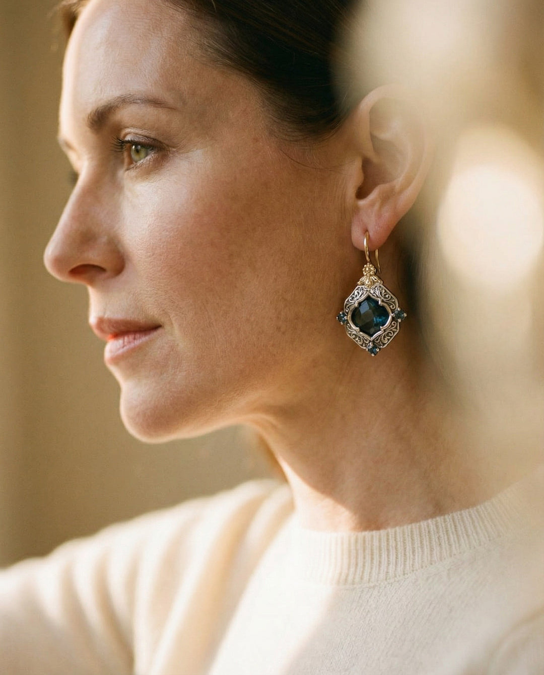 Gold and Silver Blue Crystal Earrings