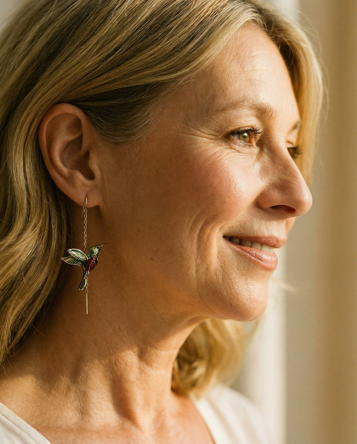 Enamel Hummingbird and Cubic Zirconia Earrings