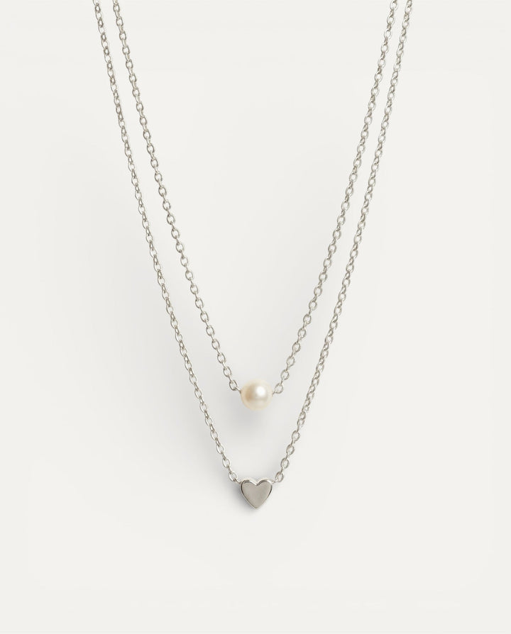 Silver Heart and Pearl Necklace