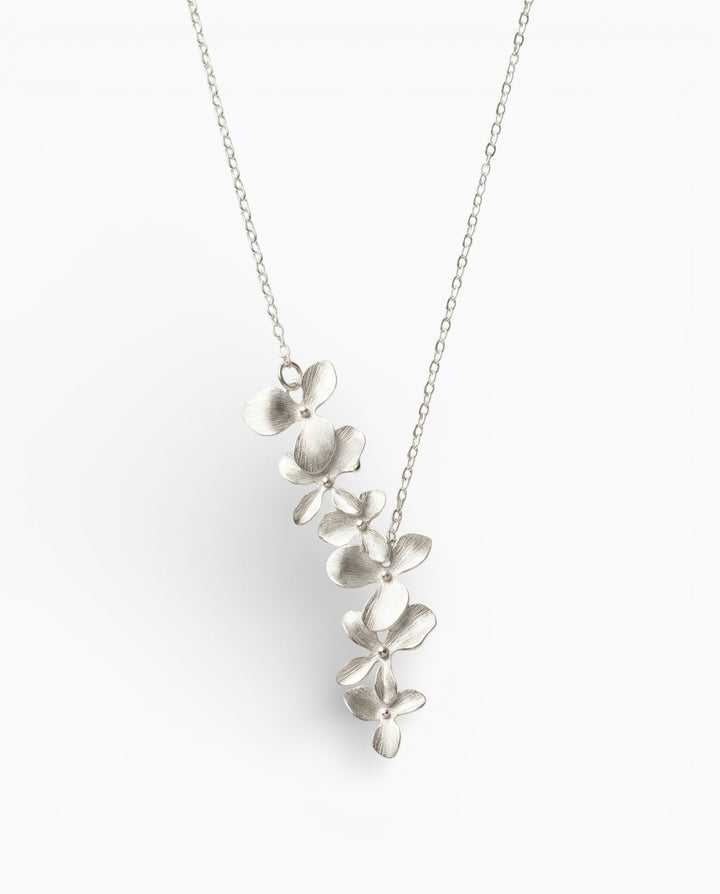 Silver Petal Necklace and Earrings Set