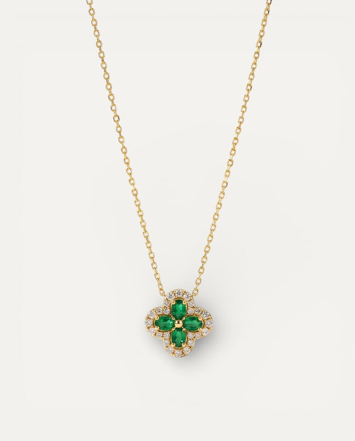 Gold Emerald Shimmering Clover Necklace