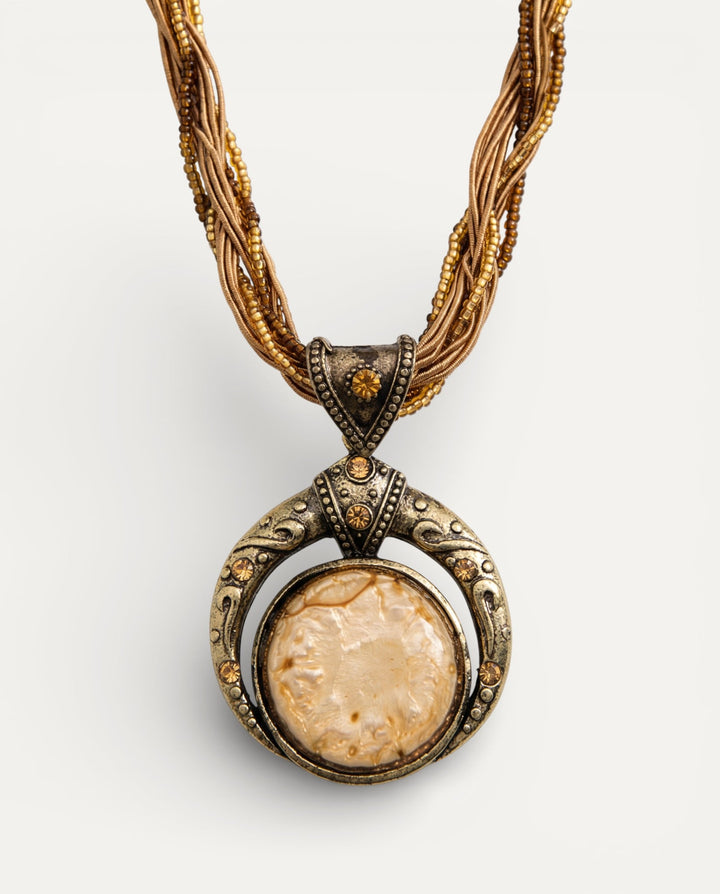 Vintage Ethnic Green Crystal Pendant Necklace