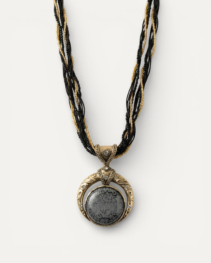 Vintage Ethnic Green Crystal Pendant Necklace