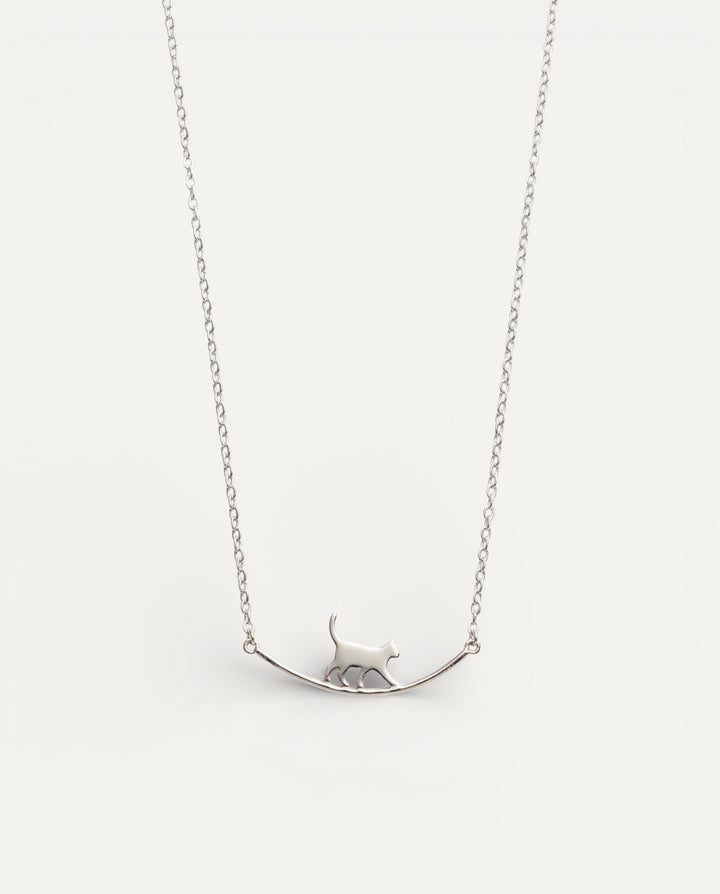 Climbing Cat Necklace in Silver