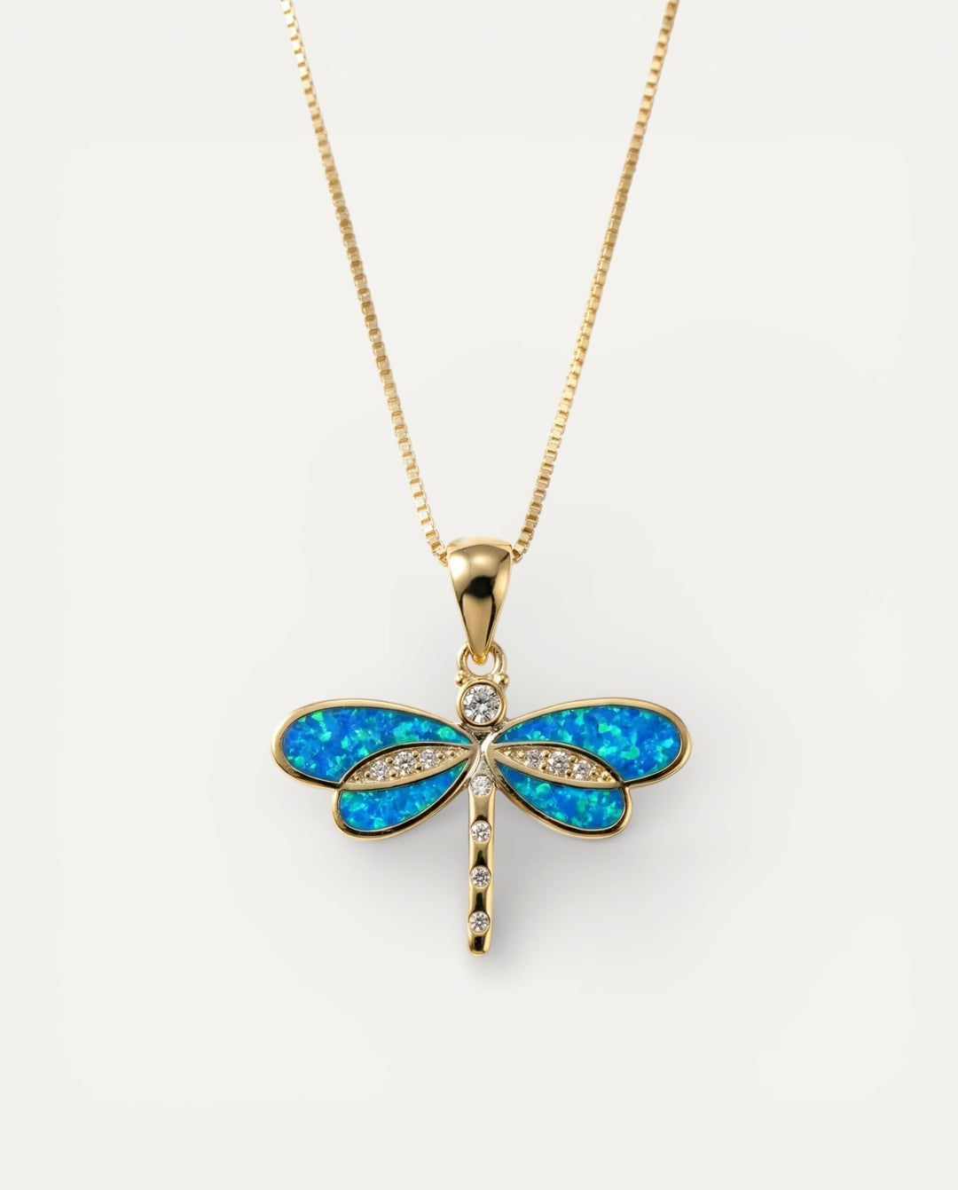 Dragonfly Necklace in Gold with Opal